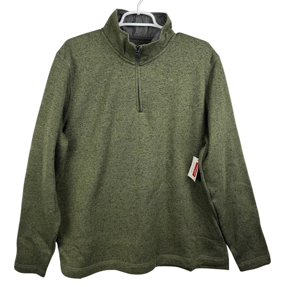 Wrangler Authentics Mens Green Heathered‎ 1/4 Zip Pullover Fleece Sweatshirt L
